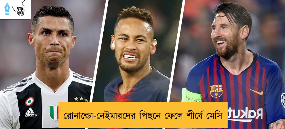 রোনাল্ডো-নেইমারদের পিছনে ফেলে শীর্ষে মেসি