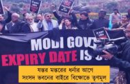 যন্তর মন্তরের ধর্নার আগে সংসদ ভবনের বাইরে বিক্ষোভে তৃণমূল