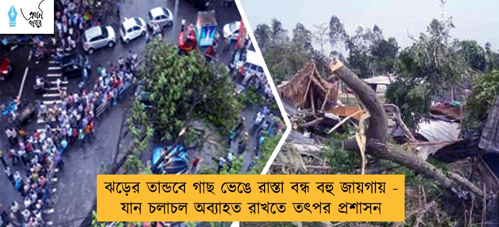 ঝড়ের তান্ডবে গাছ ভেঙে রাস্তা বন্ধ বহু জায়গায় - যান চলাচল অব্যাহত রাখতে তৎপর প্রশাসন