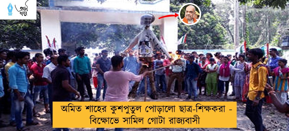 অমিত শাহের কুশপুতুল পোড়ালো ছাত্র-শিক্ষকরা - বিক্ষোভে সামিল গোটা রাজ্যবাসী