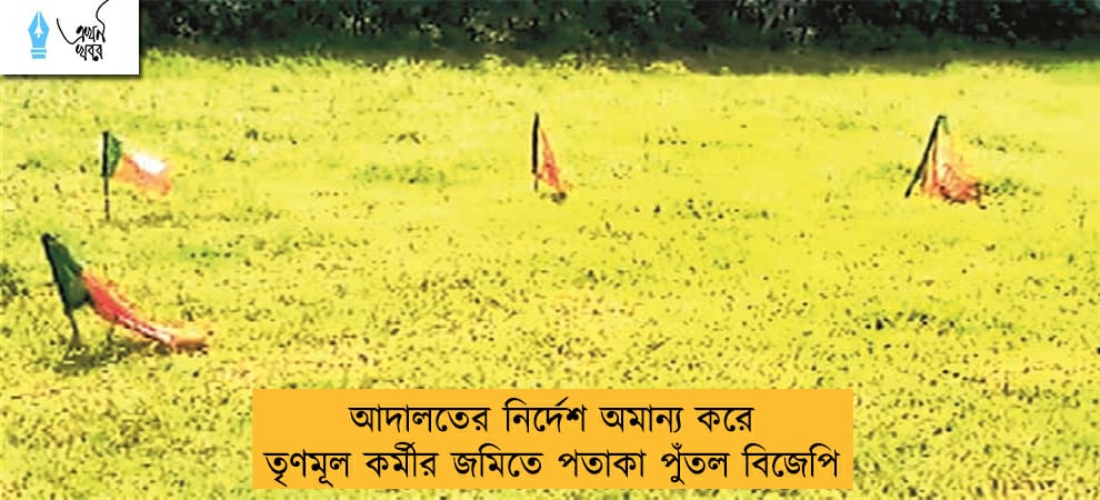 আদালতের নির্দেশ অমান্য করে তৃণমূল কর্মীর জমিতে পতাকা পুঁতল বিজেপি