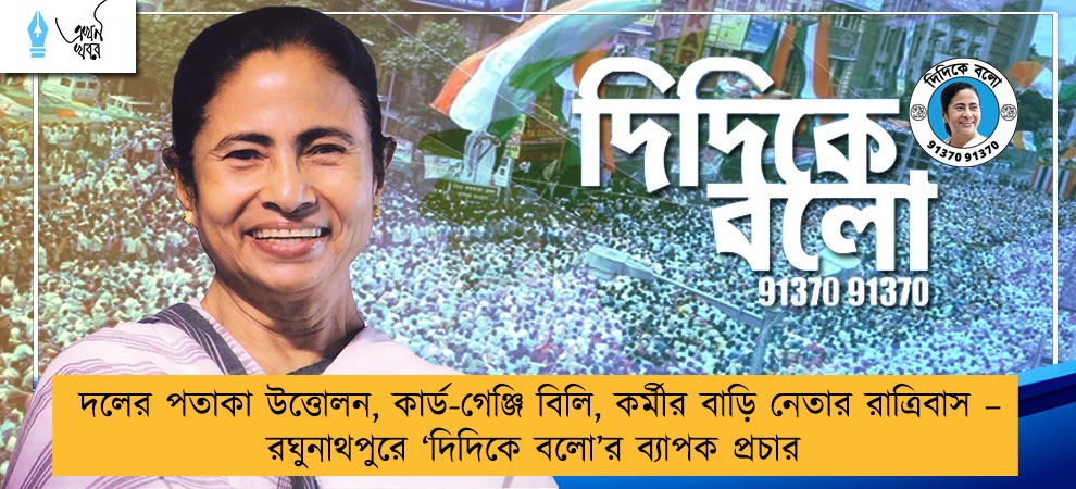 দলের পতাকা উত্তোলন, কার্ড-গেঞ্জি বিলি, কর্মীর বাড়ি নেতার রাত্রিবাস – রঘুনাথপুরে ‘দিদিকে  বলো’র ব্যাপক প্রচার