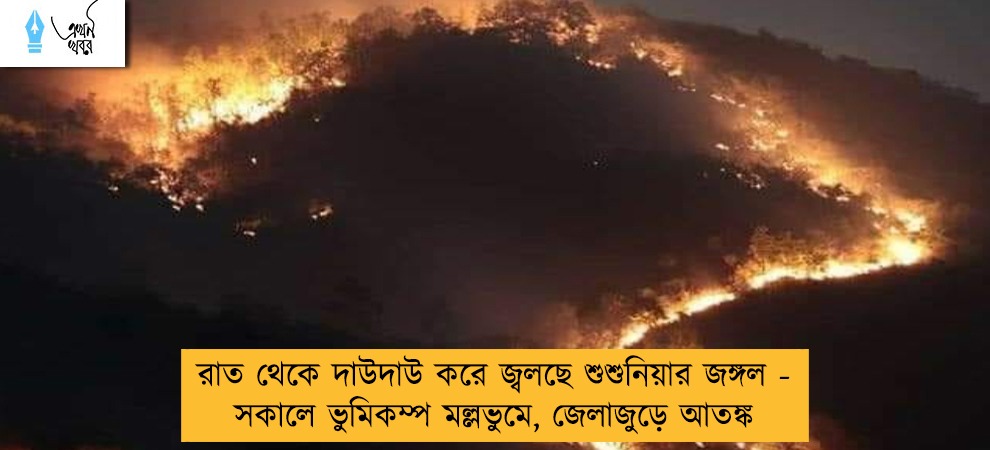 রাত থেকে দাউদাউ করে জ্বলছে শুশুনিয়ার জঙ্গল - সকালে ভূমিকম্প মল্লভুমে, জেলাজুড়ে আতঙ্ক