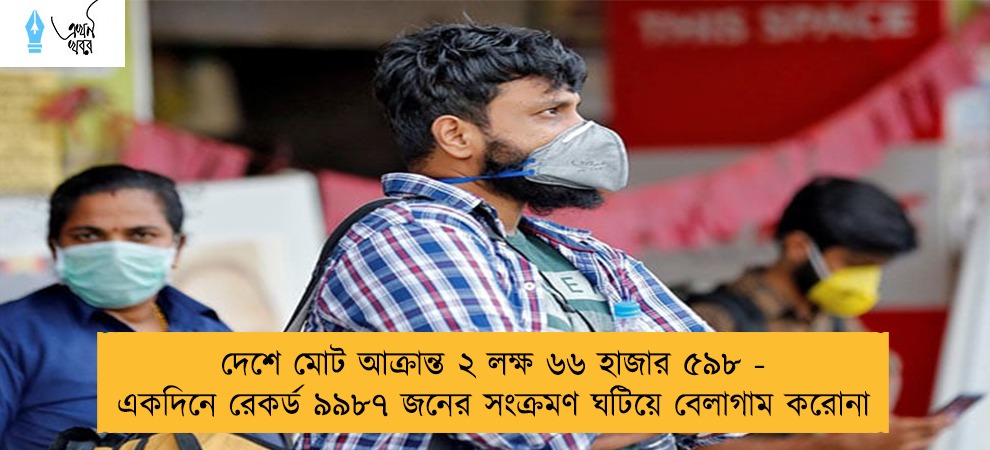দেশে মোট আক্রান্ত ২ লক্ষ ৬৬ হাজার ৫৯৮ - একদিনে রেকর্ড ৯৯৮৭ জনের সংক্রমণ ঘটিয়ে বেলাগাম করোনা