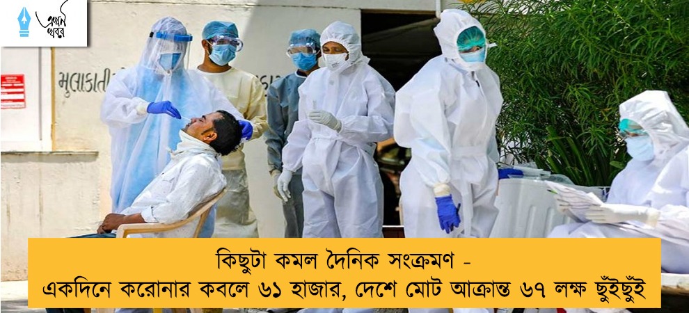 কিছুটা কমল দৈনিক সংক্রমণ - একদিনে করোনার কবলে ৬১ হাজার, দেশে মোট আক্রান্ত ৬৭ লক্ষ ছুঁইছুঁই