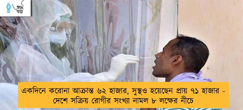 একদিনে করোনা আক্রান্ত ৬২ হাজার, সুস্থও হয়েছেন প্রায় ৭১ হাজার - দেশে সক্রিয় রোগীর সংখ্যা নামল ৮ লক্ষের নীচে