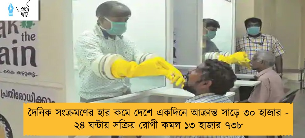 দৈনিক সংক্রমণের হার কমে দেশে একদিনে আক্রান্ত সাড়ে ৩০ হাজার - ২৪ ঘন্টায় সক্রিয় রোগী কমল ১৩ হাজার ৭৩৮