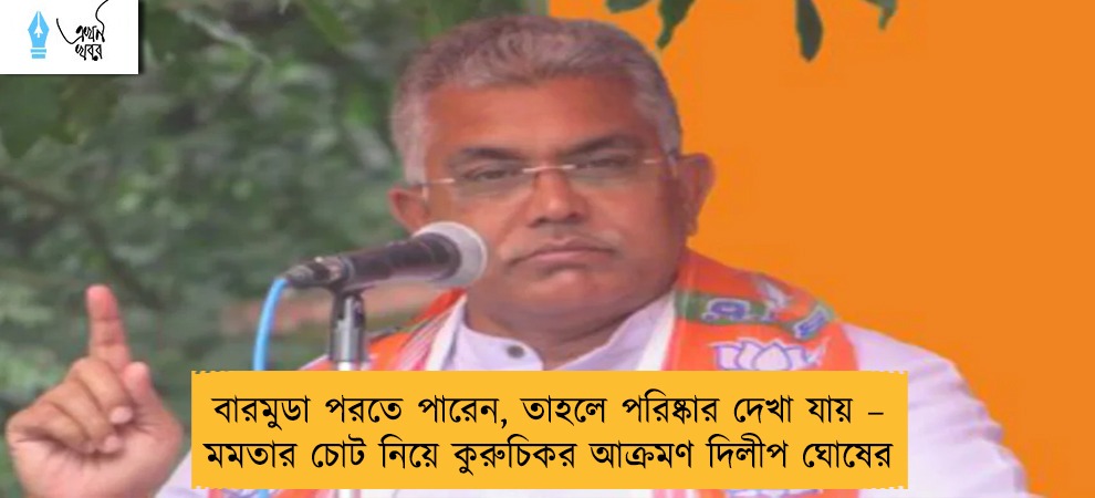 বারমুডা পরতে পারেন, তাহলে পরিষ্কার দেখা যায় – মমতার চোট নিয়ে কুরুচিকর আক্রমণ দিলীপ ঘোষের