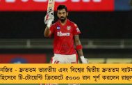 নয়া নজির - দ্রুততম ভারতীয় এবং বিশ্বের দ্বিতীয় দ্রুততম ব্যাটসম্যান হিসেবে টি-টোয়েন্টি ক্রিকেটে ৫০০০ রান পূর্ণ করলেন রাহুল