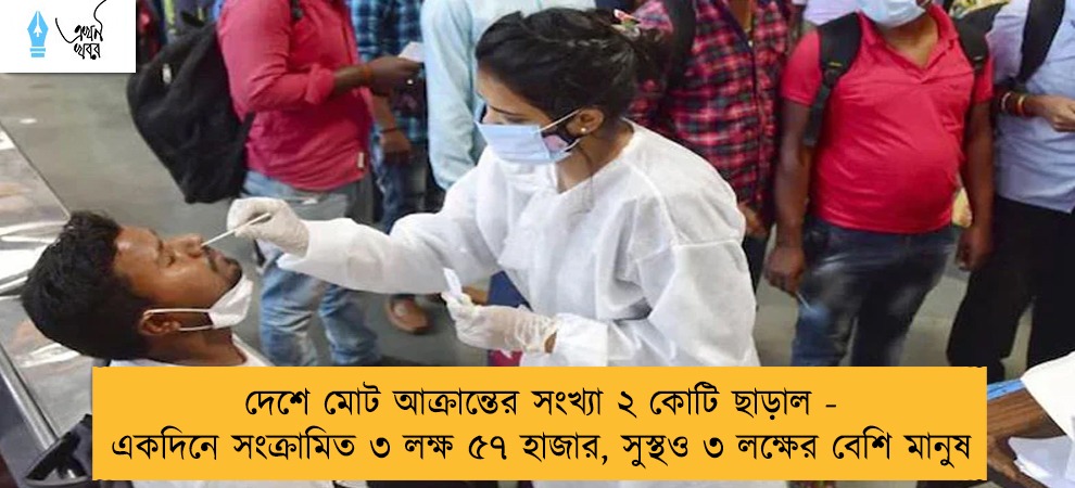 দেশে মোট আক্রান্তের সংখ্যা ২ কোটি ছাড়াল - একদিনে সংক্রামিত ৩ লক্ষ ৫৭ হাজার, সুস্থও ৩ লক্ষের বেশি মানুষ