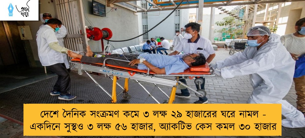 দেশে দৈনিক সংক্রমণ কমে ৩ লক্ষ ২৯ হাজারের ঘরে নামল - একদিনে সুস্থও ৩ লক্ষ ৫৬ হাজার, অ্যাকটিভ কেস কমল ৩০ হাজার