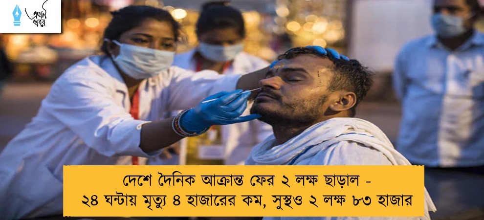 দেশে দৈনিক আক্রান্ত ফের ২ লক্ষ ছাড়াল - ২৪ ঘন্টায় মৃত্যু ৪ হাজারের কম, সুস্থও ২ লক্ষ ৮৩ হাজার