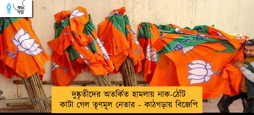 দুষ্কৃতীদের অতর্কিত হামলায় নাক-ঠোঁট কাটা গেল তৃণমূল নেতার - কাঠগড়ায় বিজেপি