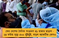 ফের দেশের দৈনিক সংক্রমণ ৪১ হাজার ছাড়াল - ২৪ ঘন্টায় মৃত্যু ৫০০ ছুঁইছুঁই, বাড়ল অ্যাকটিভ কেসও