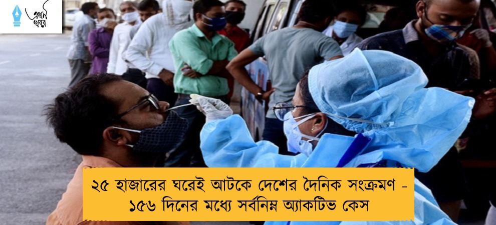 ২৫ হাজারের ঘরেই আটকে দেশের দৈনিক সংক্রমণ - ১৫৬ দিনের মধ্যে সর্বনিম্ন অ্যাকটিভ কেস