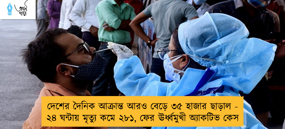 দেশের দৈনিক আক্রান্ত আরও বেড়ে ৩৫ হাজার ছাড়াল - ২৪ ঘন্টায় মৃত্যু কমে ২৮১, ফের ঊর্ধ্বমুখী অ্যাকটিভ কেস