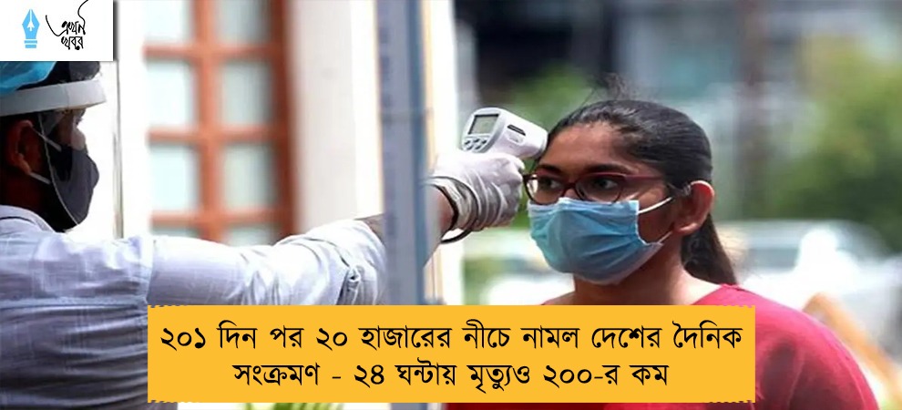 ২০১ দিন পর ২০ হাজারের নীচে নামল দেশের দৈনিক সংক্রমণ - ২৪ ঘন্টায় মৃত্যুও ২০০-র কম