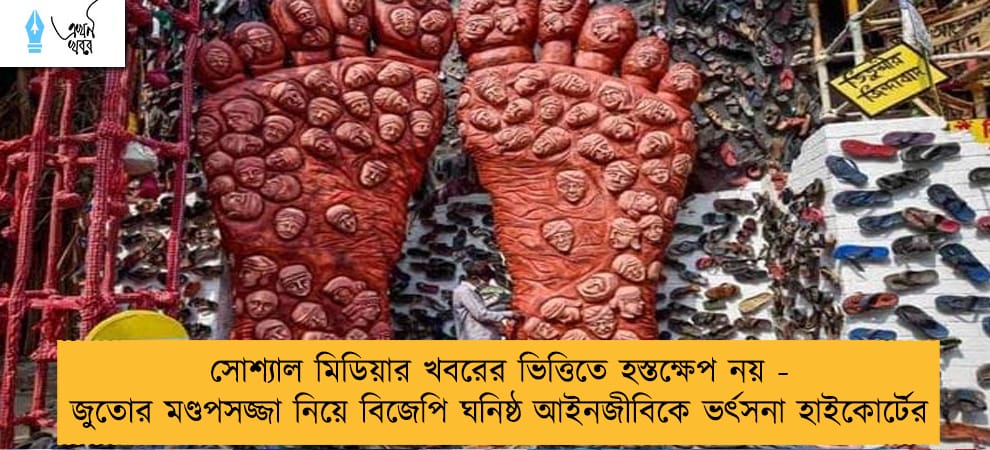 সোশ্যাল মিডিয়ার খবরের ভিত্তিতে হস্তক্ষেপ নয় - জুতোর মণ্ডপসজ্জা নিয়ে বিজেপি ঘনিষ্ঠ আইনজীবিকে ভর্ৎসনা হাইকোর্টের