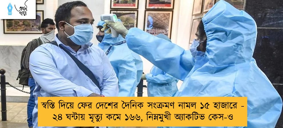 স্বস্তি দিয়ে ফের দেশের দৈনিক সংক্রমণ নামল ১৫ হাজারে - ২৪ ঘন্টায় মৃত্যু কমে ১৬৬, নিম্নমুখী অ্যাকটিভ কেস-ও
