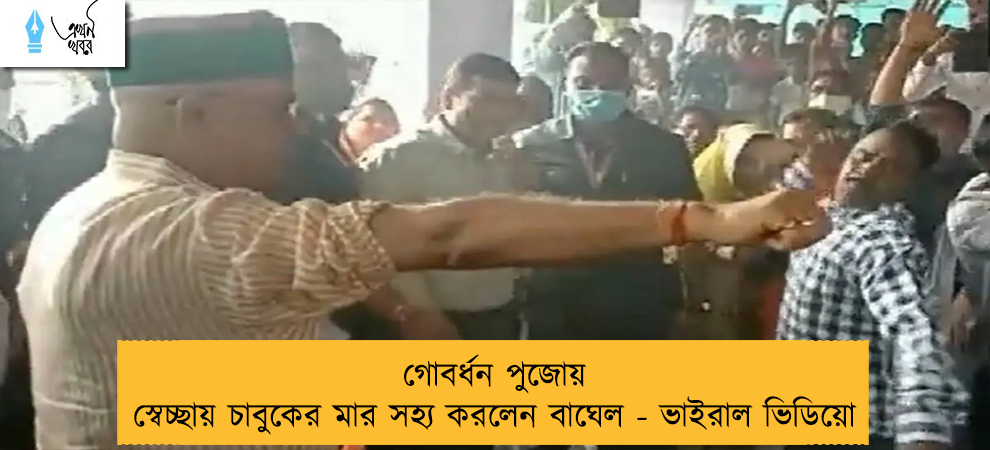 গোবর্ধন পুজোয় স্বেচ্ছায় চাবুকের মার সহ্য করলেন বাঘেল - ভাইরাল ভিডিয়ো