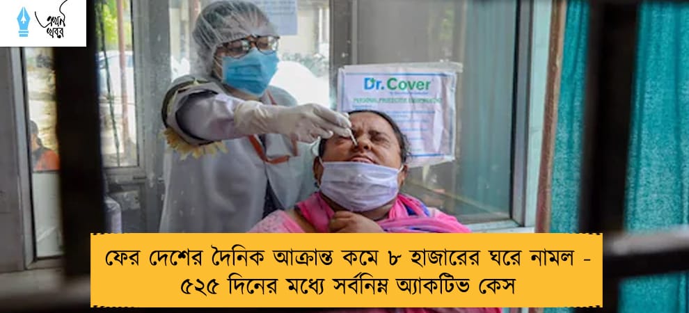 ফের দেশের দৈনিক আক্রান্ত কমে ৮ হাজারের ঘরে নামল - ৫২৫ দিনের মধ্যে সর্বনিম্ন অ্যাকটিভ কেস