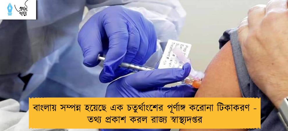 বাংলায় সম্পন্ন হয়েছে এক চতুর্থাংশের পূর্ণাঙ্গ করোনা টিকাকরণ - তথ্য প্রকাশ করল রাজ্য স্বাস্থ্যদপ্তর