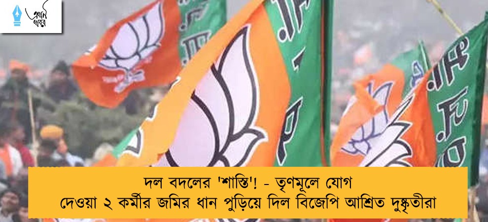 দল বদলের 'শাস্তি'! - তৃণমূলে যোগ দেওয়া ২ কর্মীর জমির ধান পুড়িয়ে দিল বিজেপি আশ্রিত দুষ্কৃতীরা