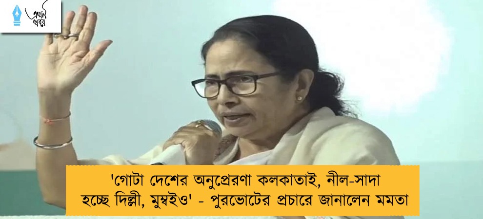 'গোটা দেশের অনুপ্রেরণা কলকাতাই, নীল-সাদা হচ্ছে দিল্লী, মুম্বইও' - পুরভোটের প্রচারে জানালেন মমতা