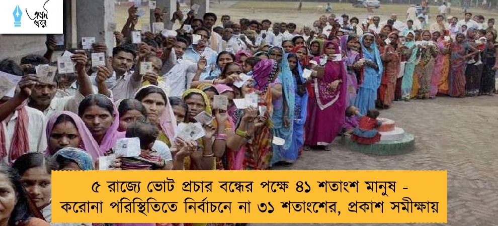 ৫ রাজ্যে ভোট প্রচার বন্ধের পক্ষে ৪১ শতাংশ মানুষ - করোনা পরিস্থিতিতে নির্বাচনে না ৩১ শতাংশের, প্রকাশ সমীক্ষায়