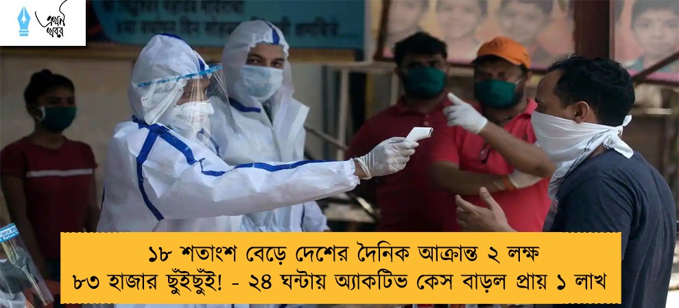 ১৮ শতাংশ বেড়ে দেশের দৈনিক আক্রান্ত ২ লক্ষ ৮৩ হাজার ছুঁইছুঁই! - ২৪ ঘন্টায় অ্যাকটিভ কেস বাড়ল প্রায় ১ লাখ