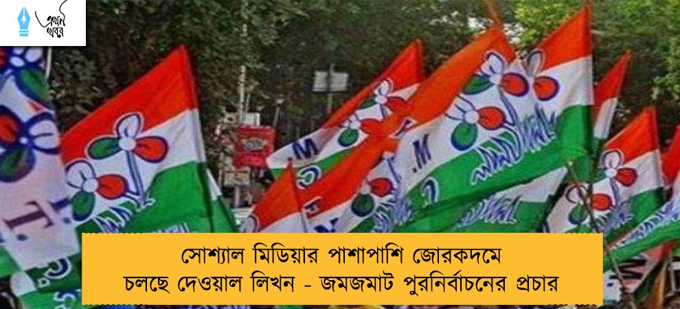 সোশ্যাল মিডিয়ার পাশাপাশি জোরকদমে চলছে দেওয়াল লিখন - জমজমাট পুরনির্বাচনের প্রচার