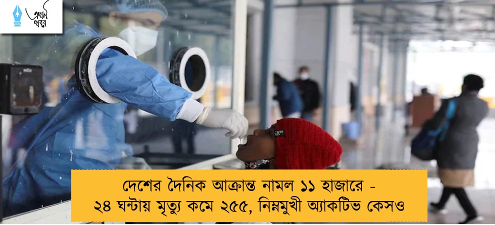 দেশের দৈনিক আক্রান্ত নামল ১১ হাজারে - ২৪ ঘন্টায় মৃত্যু কমে ২৫৫, নিম্নমুখী অ্যাকটিভ কেসও