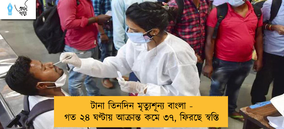 টানা তিনদিন মৃত্যুশূন্য বাংলা - গত ২৪ ঘণ্টায় আক্রান্ত কমে ৩৭, ফিরছে স্বস্তি