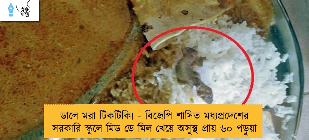 ডালে মরা টিকটিকি! - বিজেপি শাসিত মধ্যপ্রদেশের সরকারি স্কুলে মিড ডে মিল খেয়ে অসুস্থ প্রায় ৬০ পড়ুয়া