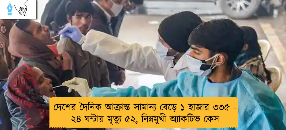 দেশের দৈনিক আক্রান্ত সামান্য বেড়ে ১ হাজার ৩৩৫ - ২৪ ঘন্টায় মৃত্যু ৫২, নিম্নমুখী অ্যাকটিভ কেস