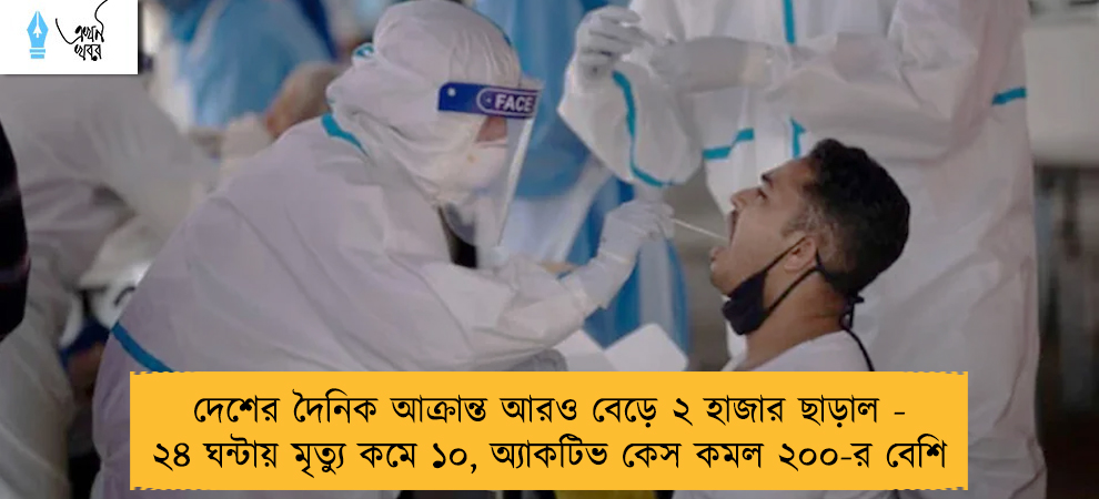 দেশের দৈনিক আক্রান্ত আরও বেড়ে ২ হাজার ছাড়াল - ২৪ ঘন্টায় মৃত্যু কমে ১০, অ্যাকটিভ কেস কমল ২০০-র বেশি
