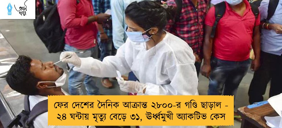 ফের দেশের দৈনিক আক্রান্ত ২৮০০-র গণ্ডি ছাড়াল - ২৪ ঘন্টায় মৃত্যু বেড়ে ৩১, ঊর্ধ্বমুখী অ্যাকটিভ কেস