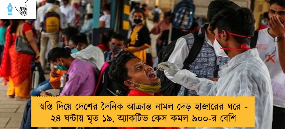 স্বস্তি দিয়ে দেশের দৈনিক আক্রান্ত নামল দেড় হাজারের ঘরে - ২৪ ঘন্টায় মৃত ১৯, অ্যাকটিভ কেস কমল ৯০০-র বেশি