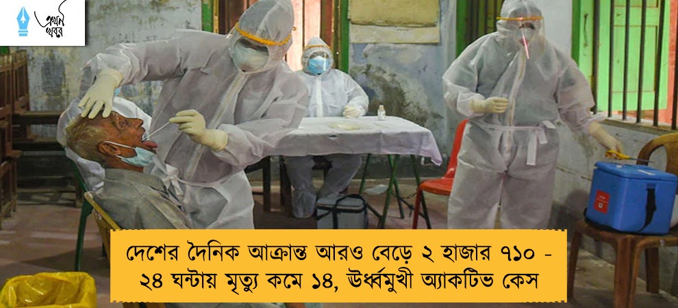 দেশের দৈনিক আক্রান্ত আরও বেড়ে ২ হাজার ৭১০ - ২৪ ঘন্টায় মৃত্যু কমে ১৪, ঊর্ধ্বমুখী অ্যাকটিভ কেস
