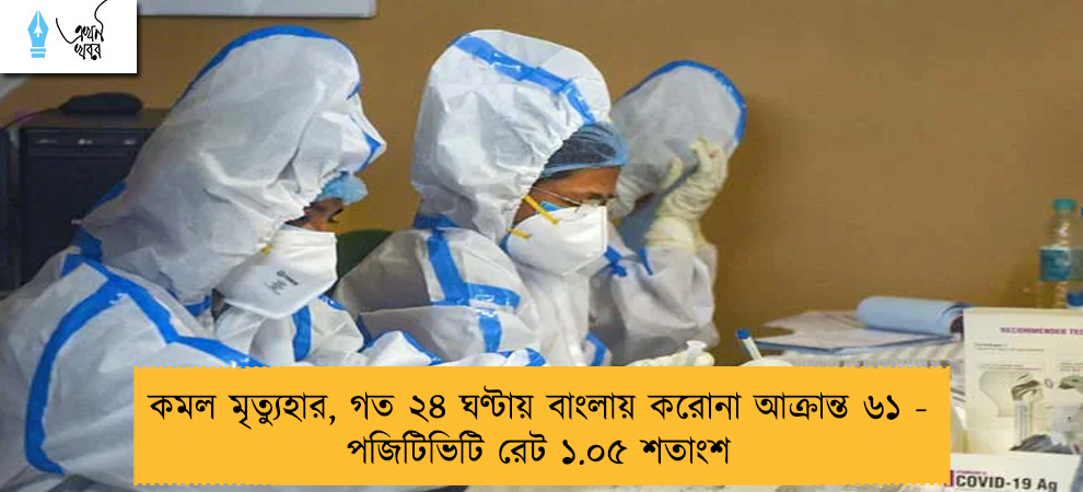 কমল মৃত্যুহার, গত ২৪ ঘণ্টায় বাংলায় করোনা আক্রান্ত ৬১ - পজিটিভিটি রেট ১.০৫ শতাংশ