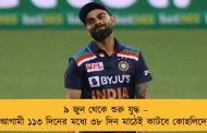 ৯ জুন থেকে শুরু যুদ্ধ – আগামী ১১৩ দিনের মধ্যে ৩৮ দিন মাঠেই কাটবে কোহলিদের