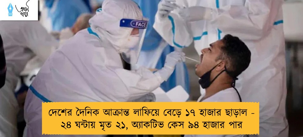 দেশের দৈনিক আক্রান্ত লাফিয়ে বেড়ে ১৭ হাজার ছাড়াল - ২৪ ঘন্টায় মৃত ২১, অ্যাকটিভ কেস ৯৪ হাজার পার