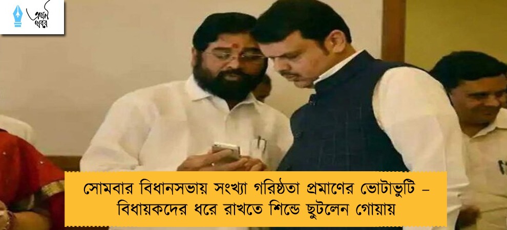 সোমবার বিধানসভায় সংখ্যা গরিষ্ঠতা প্রমাণের ভোটাভুটি – বিধায়কদের ধরে রাখতে শিন্ডে ছুটলেন গোয়ায়