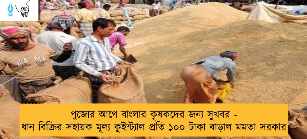 পুজোর আগে বাংলার কৃষকদের জন্য সুখবর - ধান বিক্রির সহায়ক মূল্য কুইন্ট্যাল প্রতি ১০০ টাকা বাড়াল মমতা সরকার