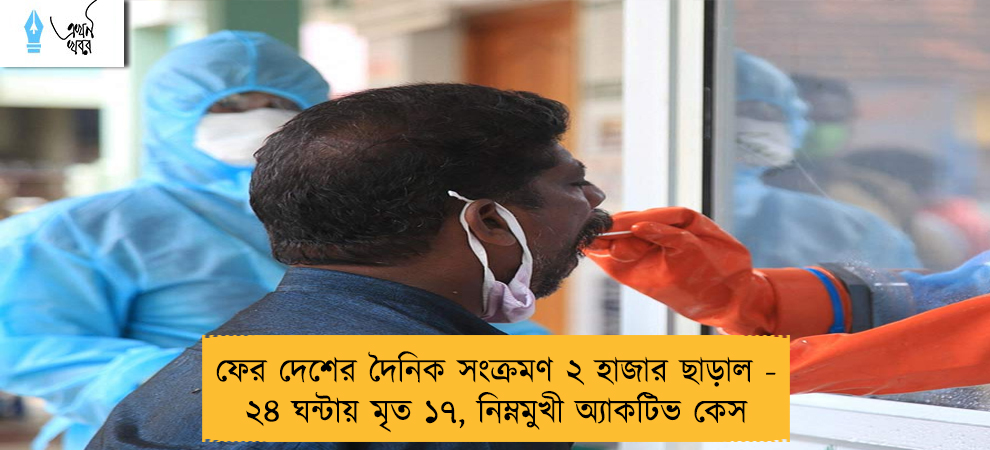 ফের দেশের দৈনিক সংক্রমণ ২ হাজার ছাড়াল - ২৪ ঘন্টায় মৃত ১৭, নিম্নমুখী অ্যাকটিভ কেস