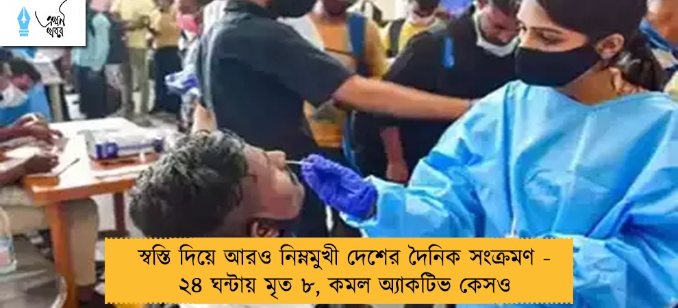 স্বস্তি দিয়ে আরও নিম্নমুখী দেশের দৈনিক সংক্রমণ - ২৪ ঘন্টায় মৃত ৮, কমল অ্যাকটিভ কেসও