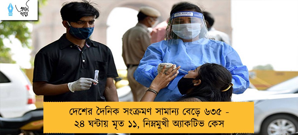 দেশের দৈনিক সংক্রমণ সামান্য বেড়ে ৬৩৫ - ২৪ ঘন্টায় মৃত ১১, নিম্নমুখী অ্যাকটিভ কেস