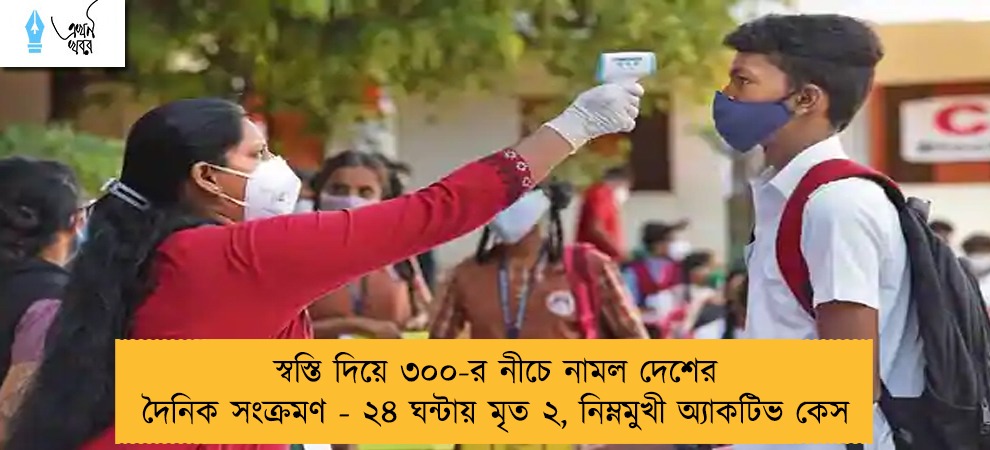স্বস্তি দিয়ে ৩০০-র নীচে নামল দেশের দৈনিক সংক্রমণ - ২৪ ঘন্টায় মৃত ২, নিম্নমুখী অ্যাকটিভ কেস