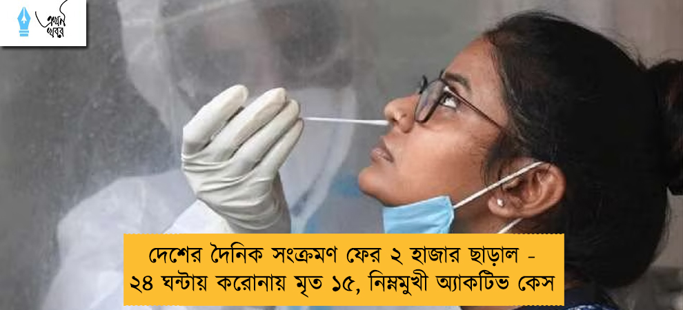 দেশের দৈনিক সংক্রমণ ফের ২ হাজার ছাড়াল - ২৪ ঘন্টায় করোনায় মৃত ১৫, নিম্নমুখী অ্যাকটিভ কেস