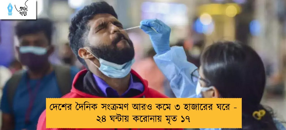 দেশের দৈনিক সংক্রমণ আরও কমে ৩ হাজারের ঘরে - ২৪ ঘন্টায় করোনায় মৃত ১৭